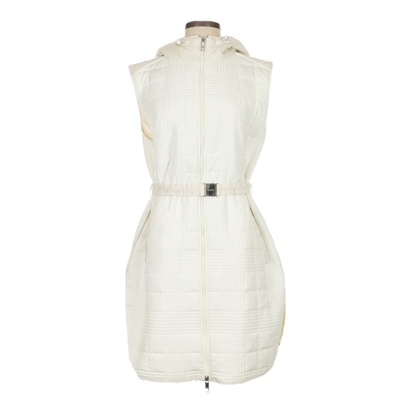 BOSS Hugo Boss Quilted Puffer Vest Dress NWT 4 Hooded Belt Water Repellent Ecru - Picture 1 of 12